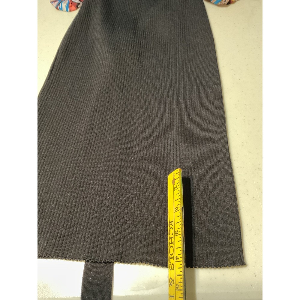 New York & Company Black Ribbed Knit Midi Dress Abstract Puff Sleeve Keyhole M - Picture 6 of 10